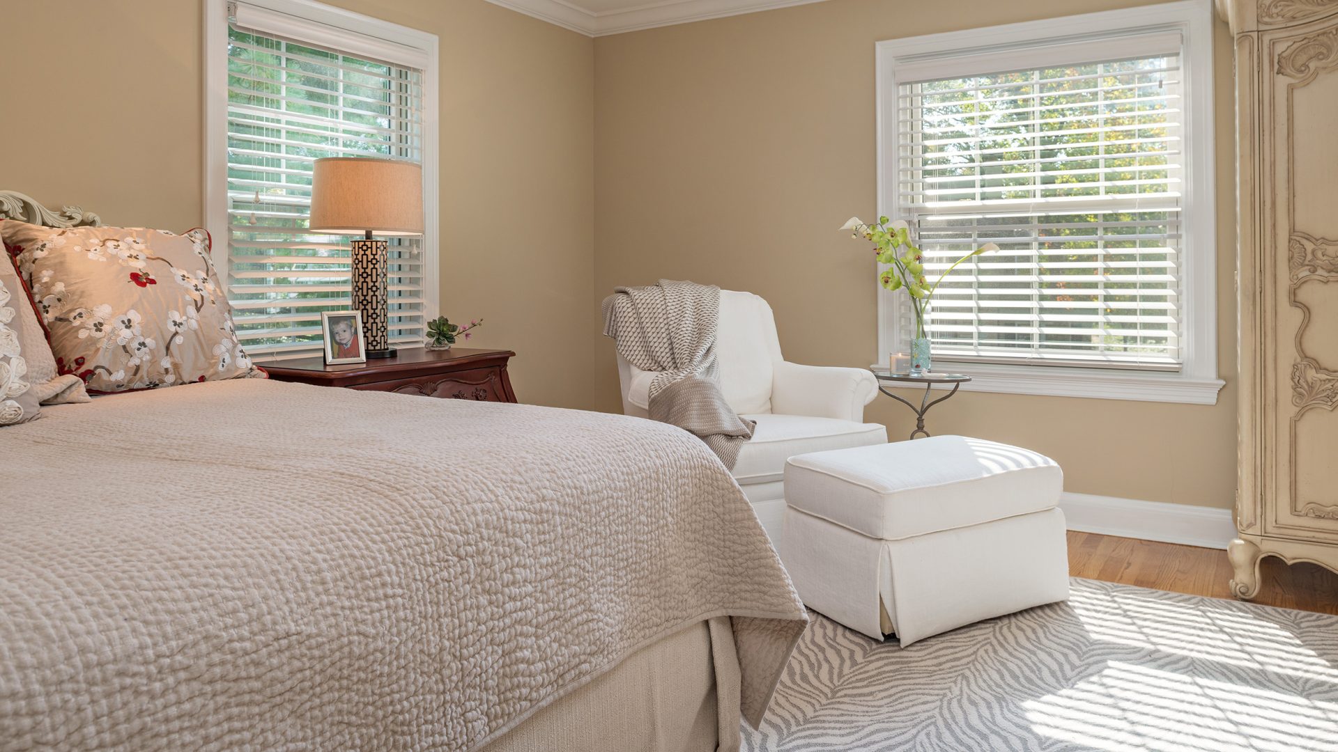 master bedroom ochre walls and white trims